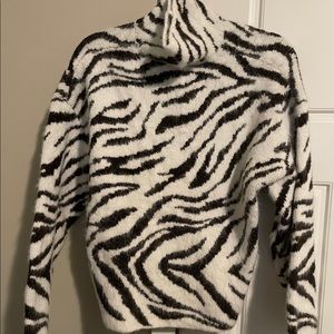 H&M Zebra Turtleneck Sweater Wool Blend XS